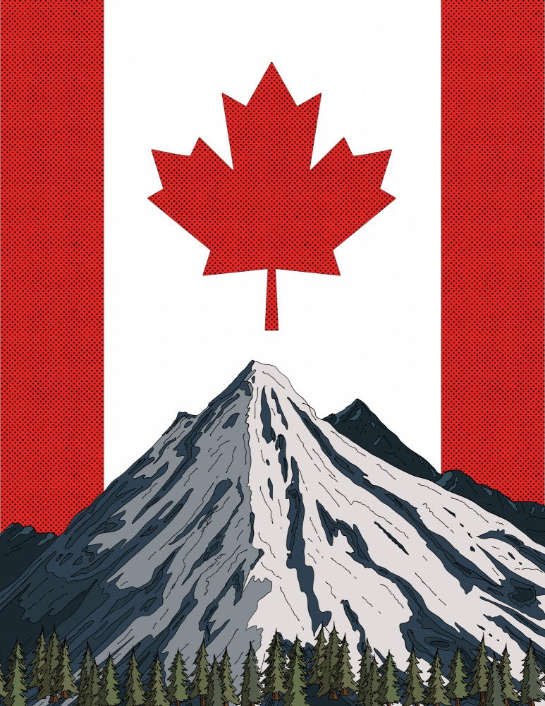 Canadian Flag &amp; Mountain Landscape