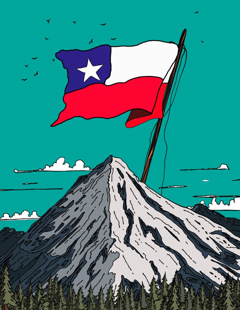Chile Flag And Snow Capped Mountain