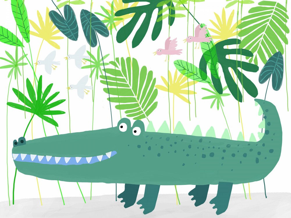Happy Crocodile Sitting in the Jungle