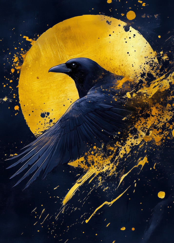Gold and Black Raven Bird