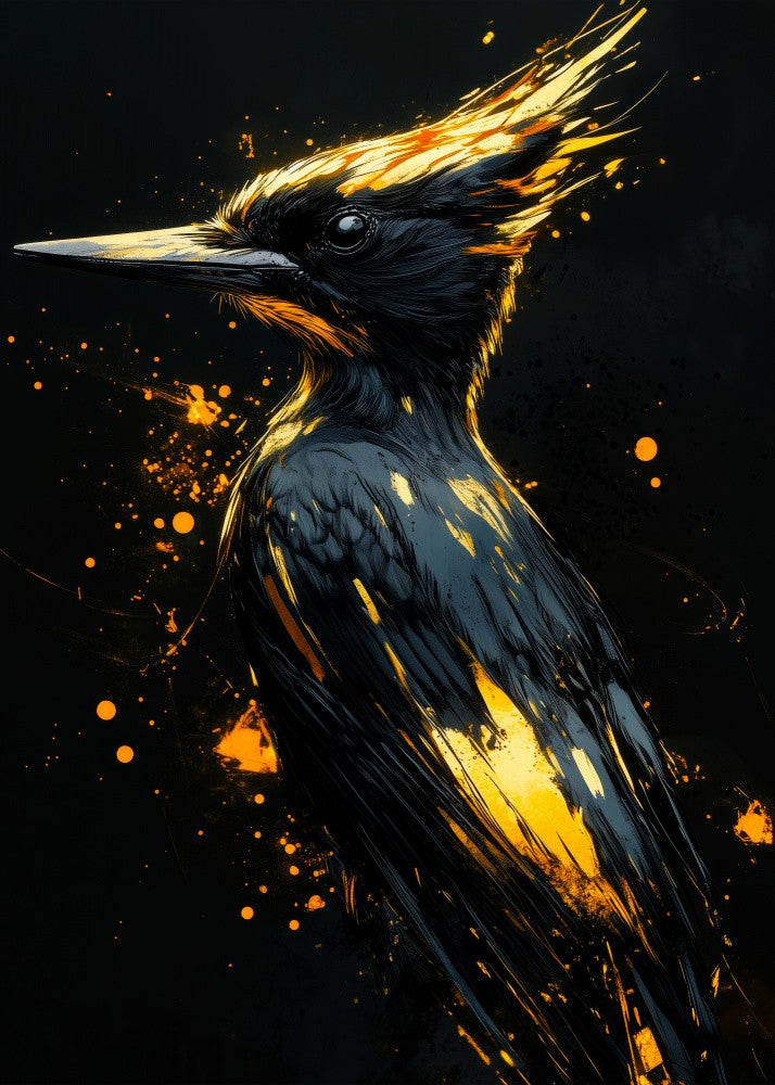 Gold and Black Woodpecker Bird