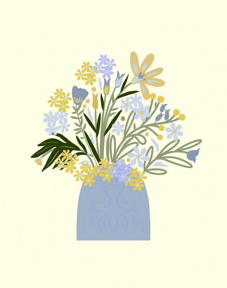 Bouquet of Pastel Flowers in a Blue Vase