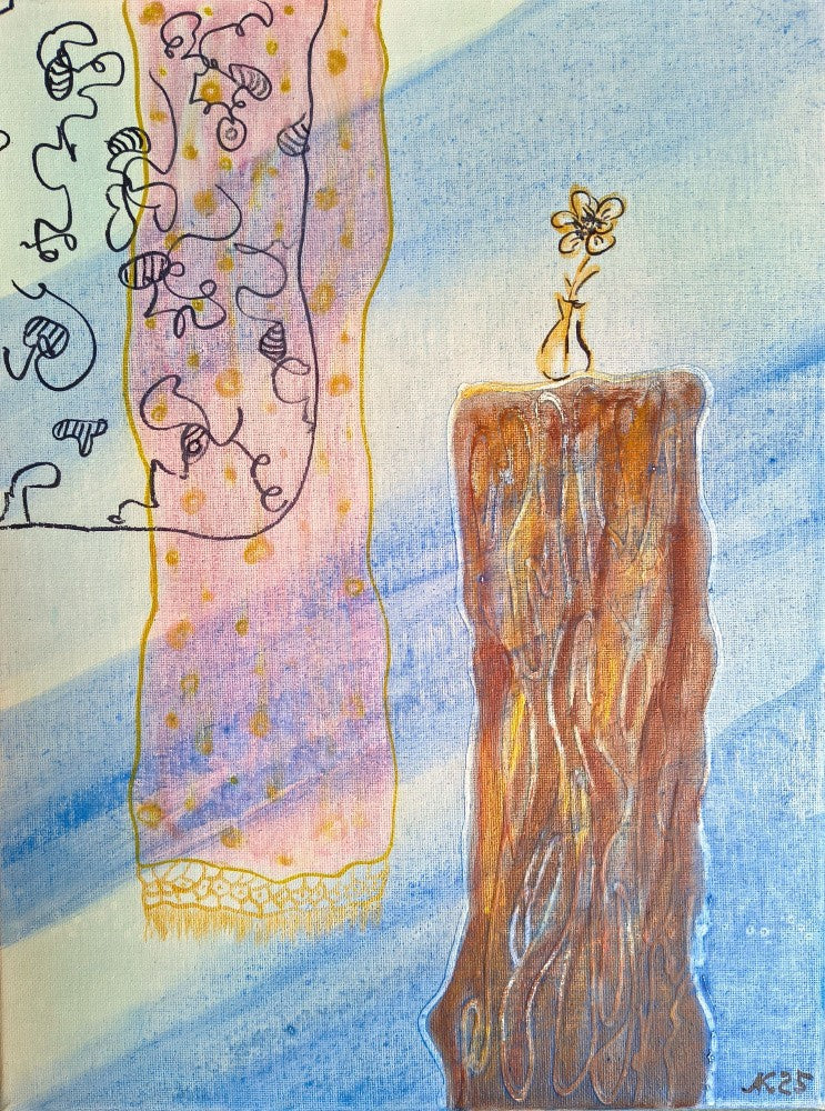 Flower Atop a Textured Pedestal