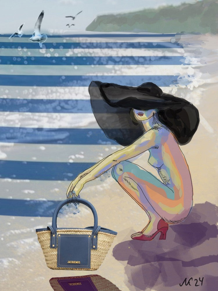 Nude Woman with a Large Black Hat Sitting by the Sea