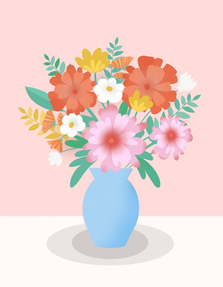 Vibrant Bouquet of Flowers in a Blue Vase
