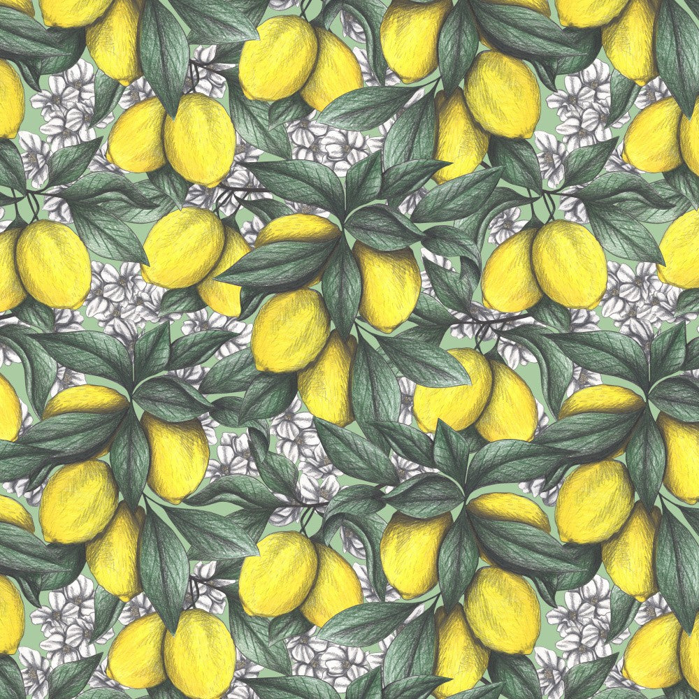 Pattern of Yellow Lemon with Green Leaves