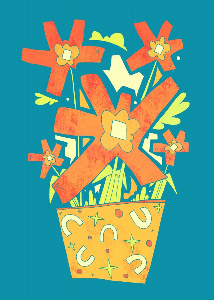 Abstract Flowers In A Decorative Pot