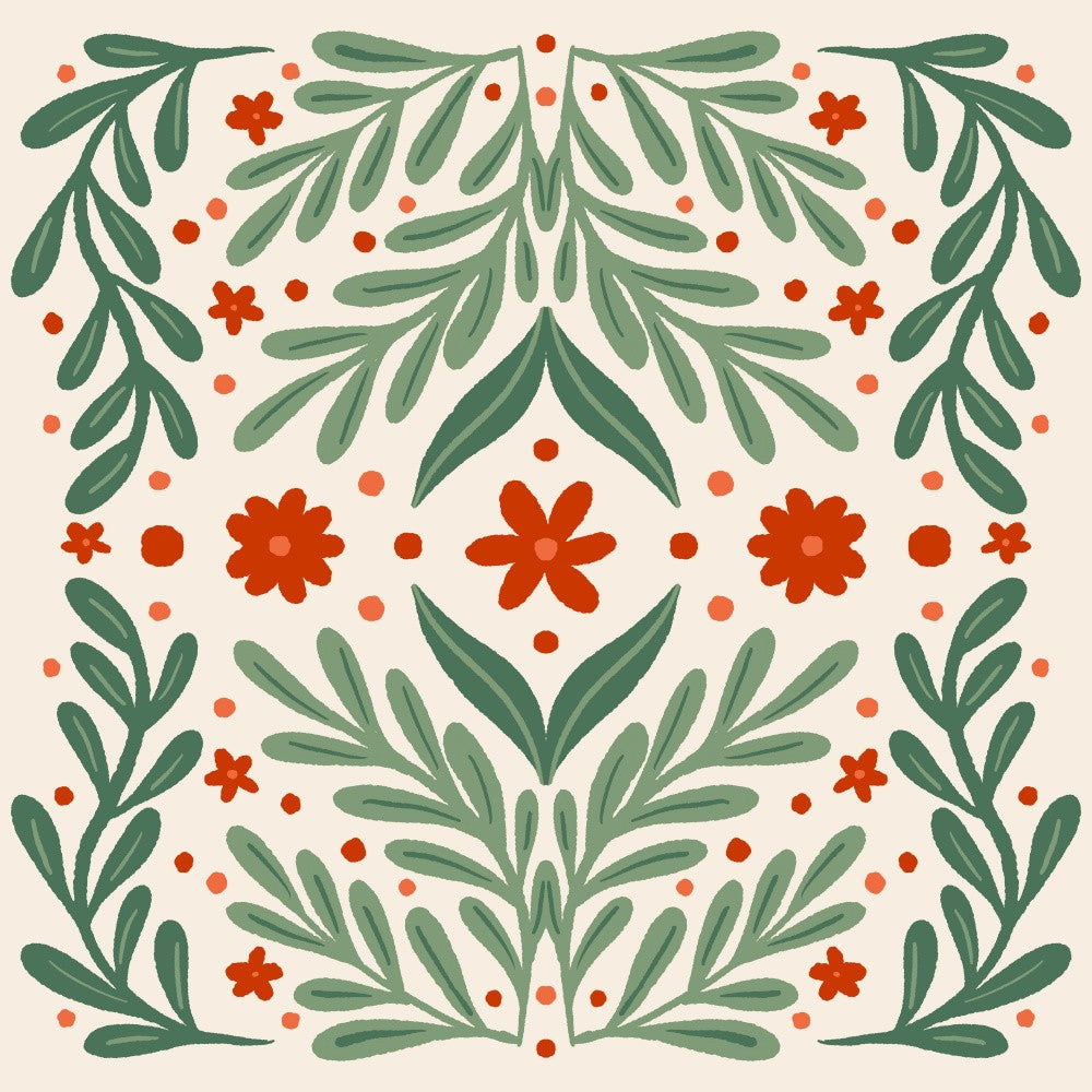 Branches and Flowers - red and green