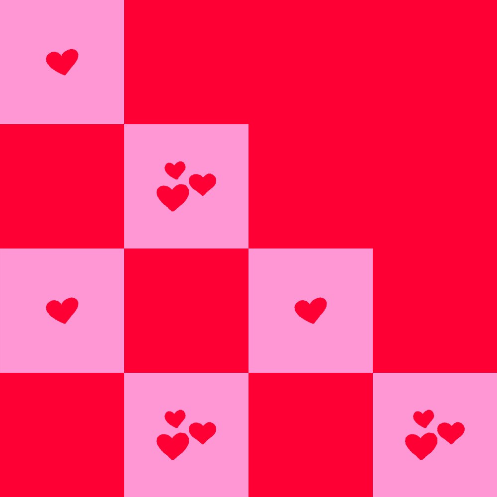 Half checkered pattern with hearts - red and pink