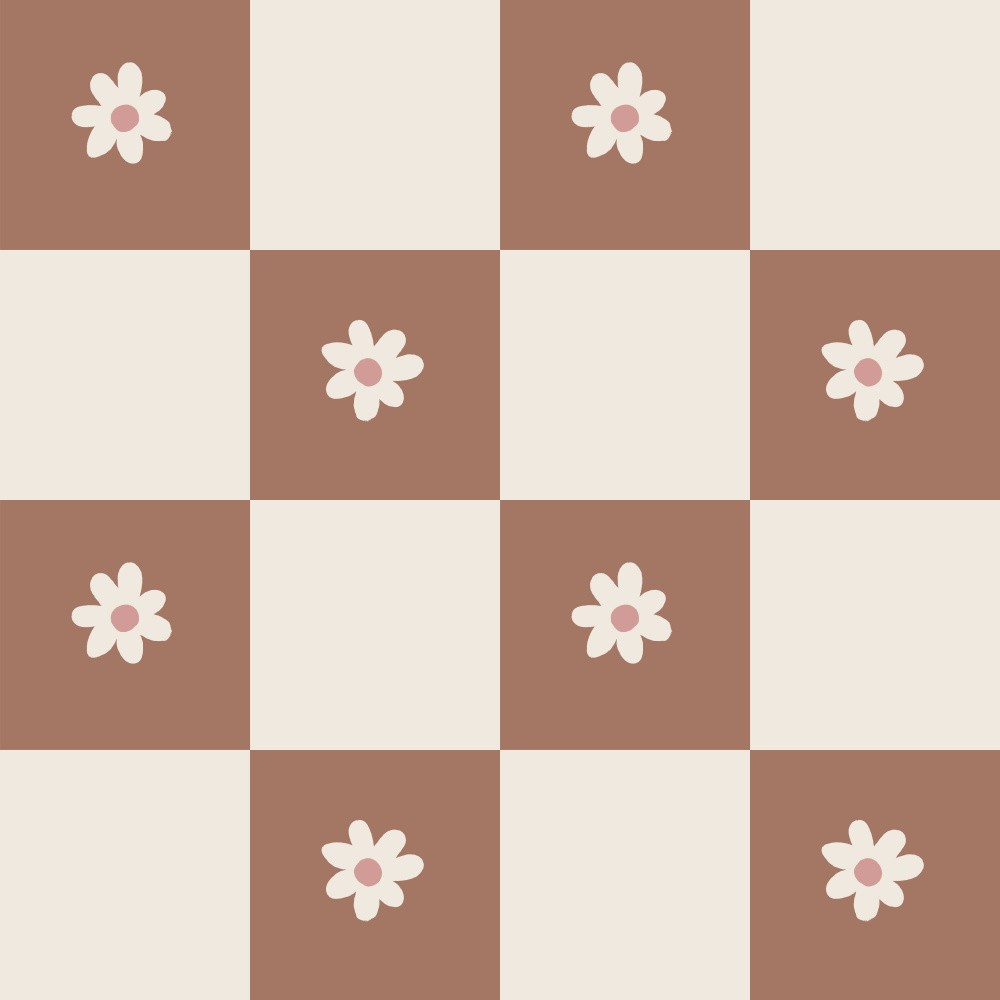 Daisy Grid Patern - Mocha Mousse and Cream