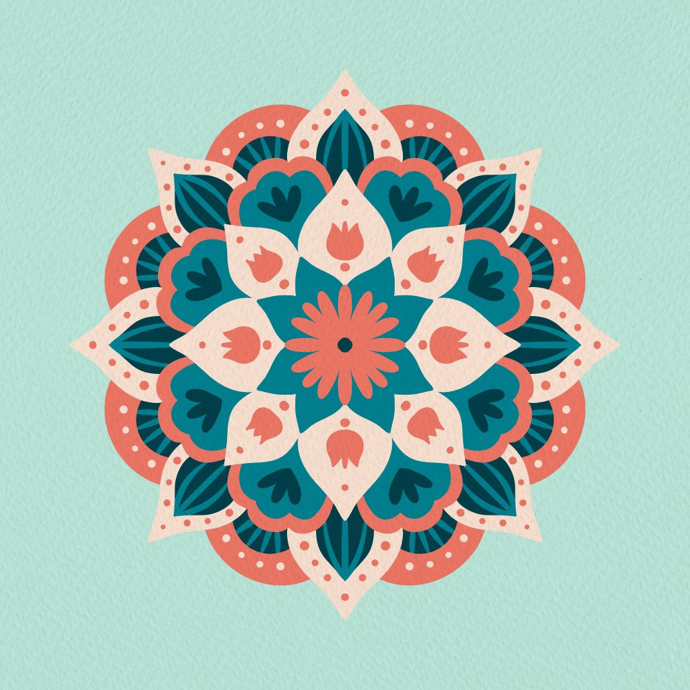 Mandala - coral and teal