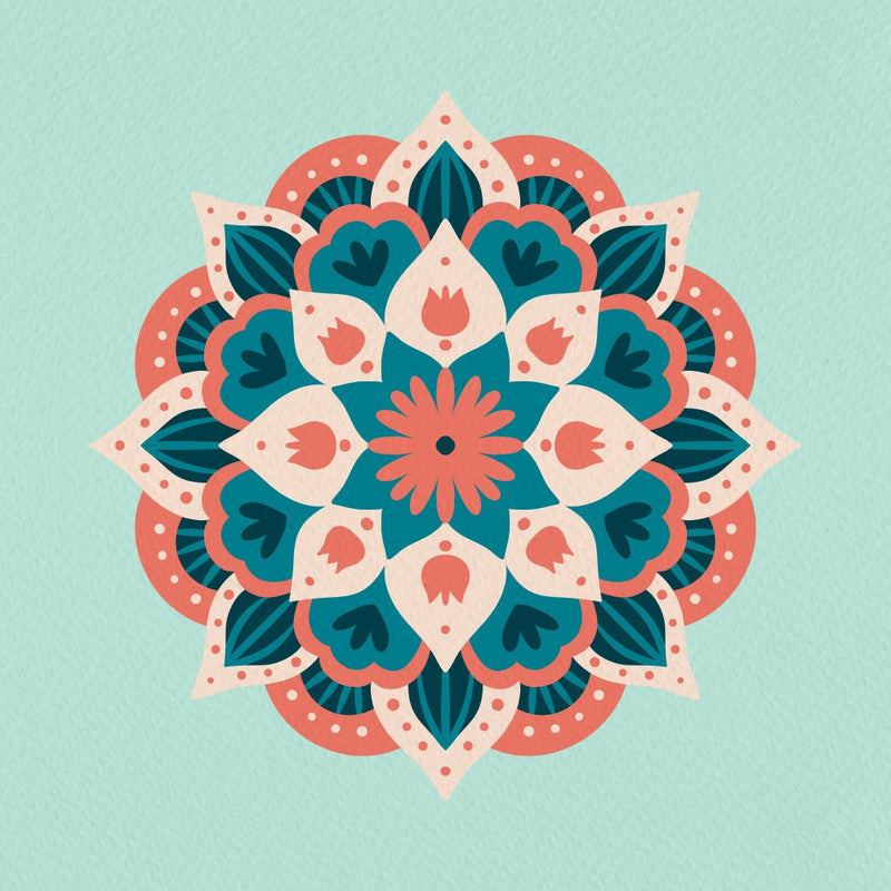 Mandala - coral and teal
