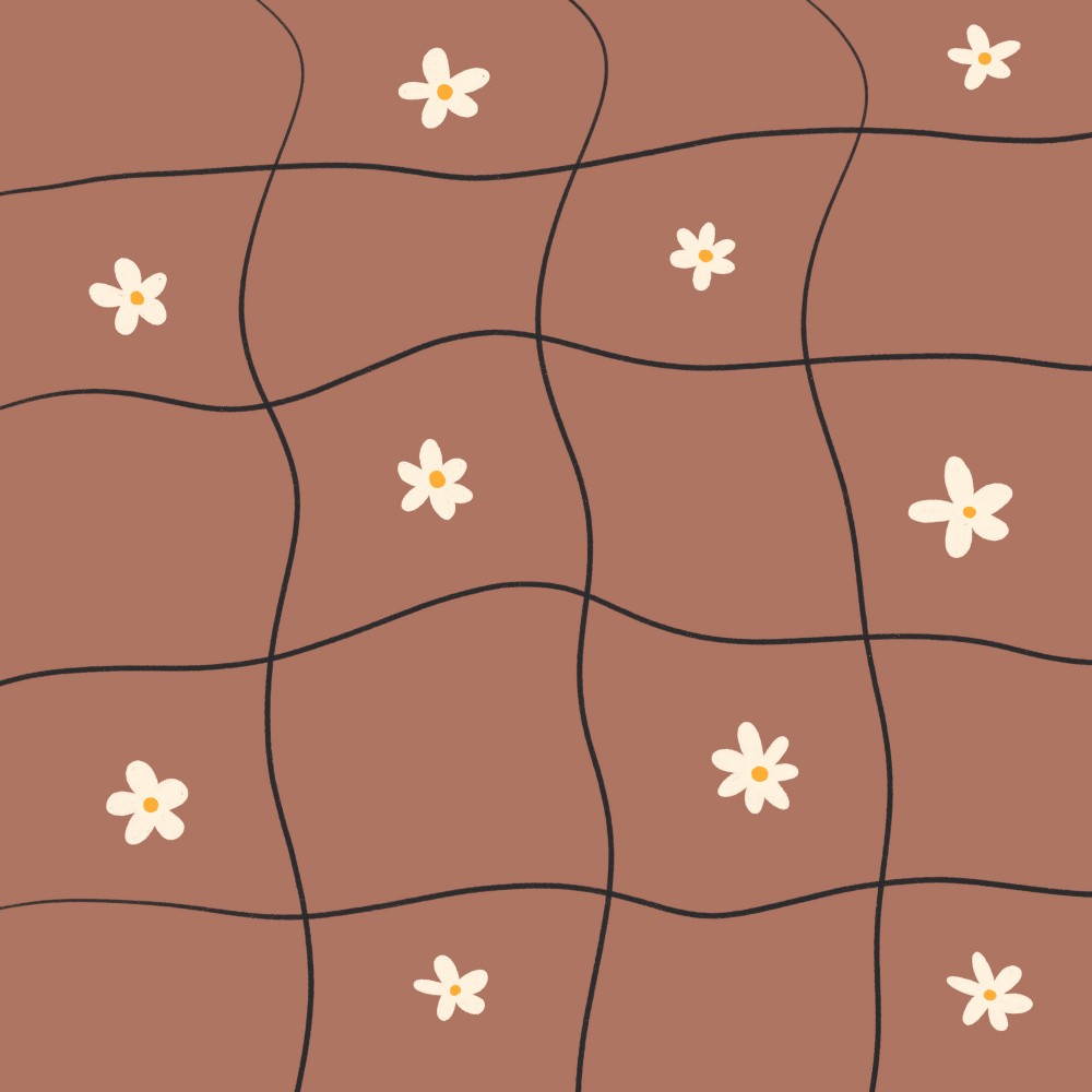 Wavy Grid With Daisies Mocha Mousse