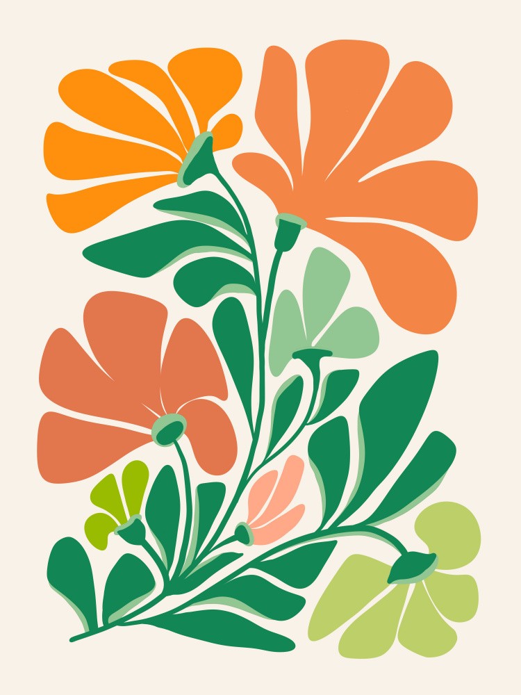 Floral Patterns With Orange And Green Hues