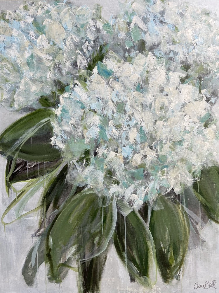 Delicate White and Blue Hydrangeas