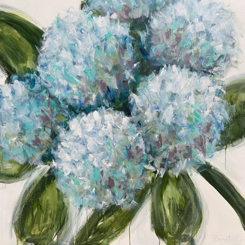 Blue Hydrangeas with Green Leaves