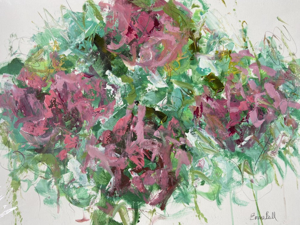Floral Brushstrokes in Pink and Green