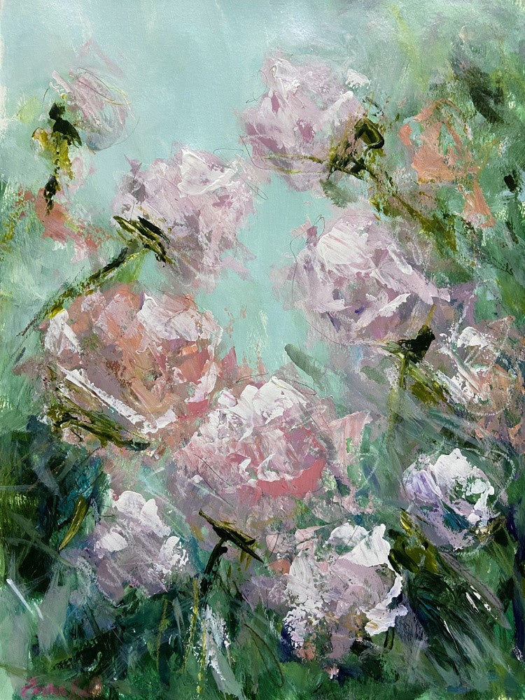 Florale Pinselstriche in Rosa und Grün