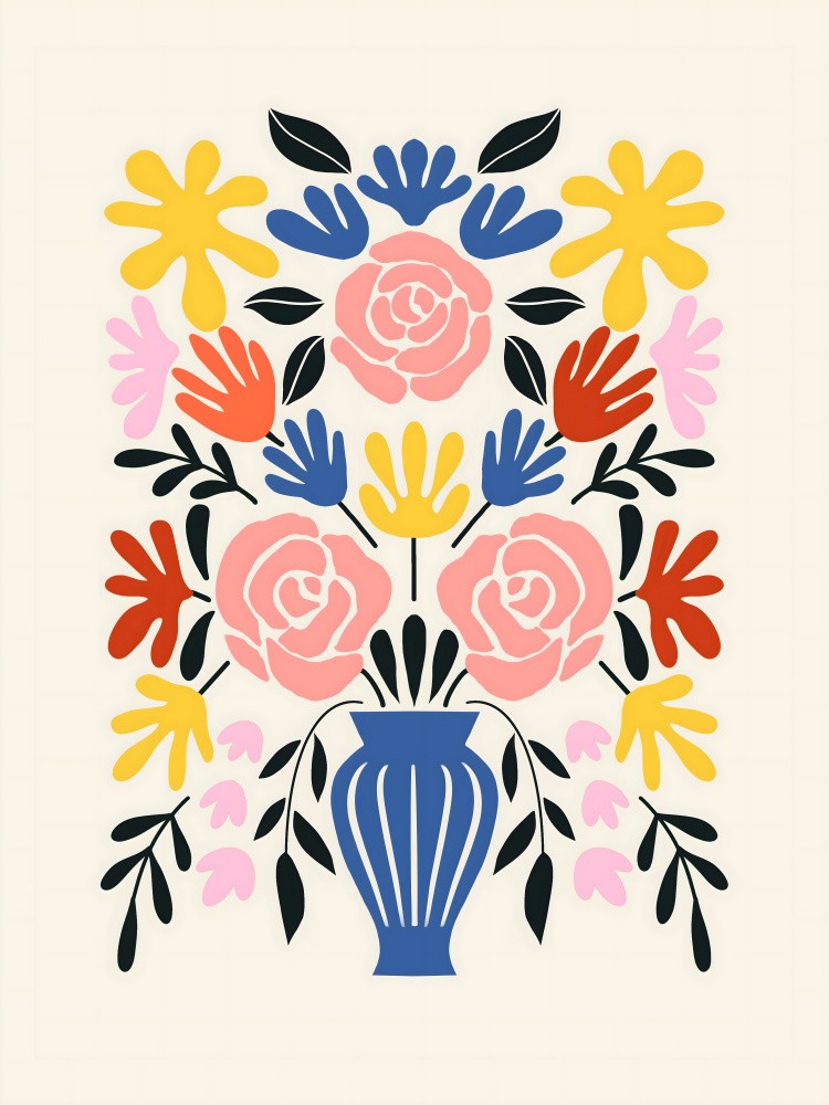Colorful Bouquet in a Blue Vase