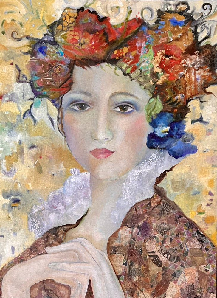 Frau mit Blumenfrisur