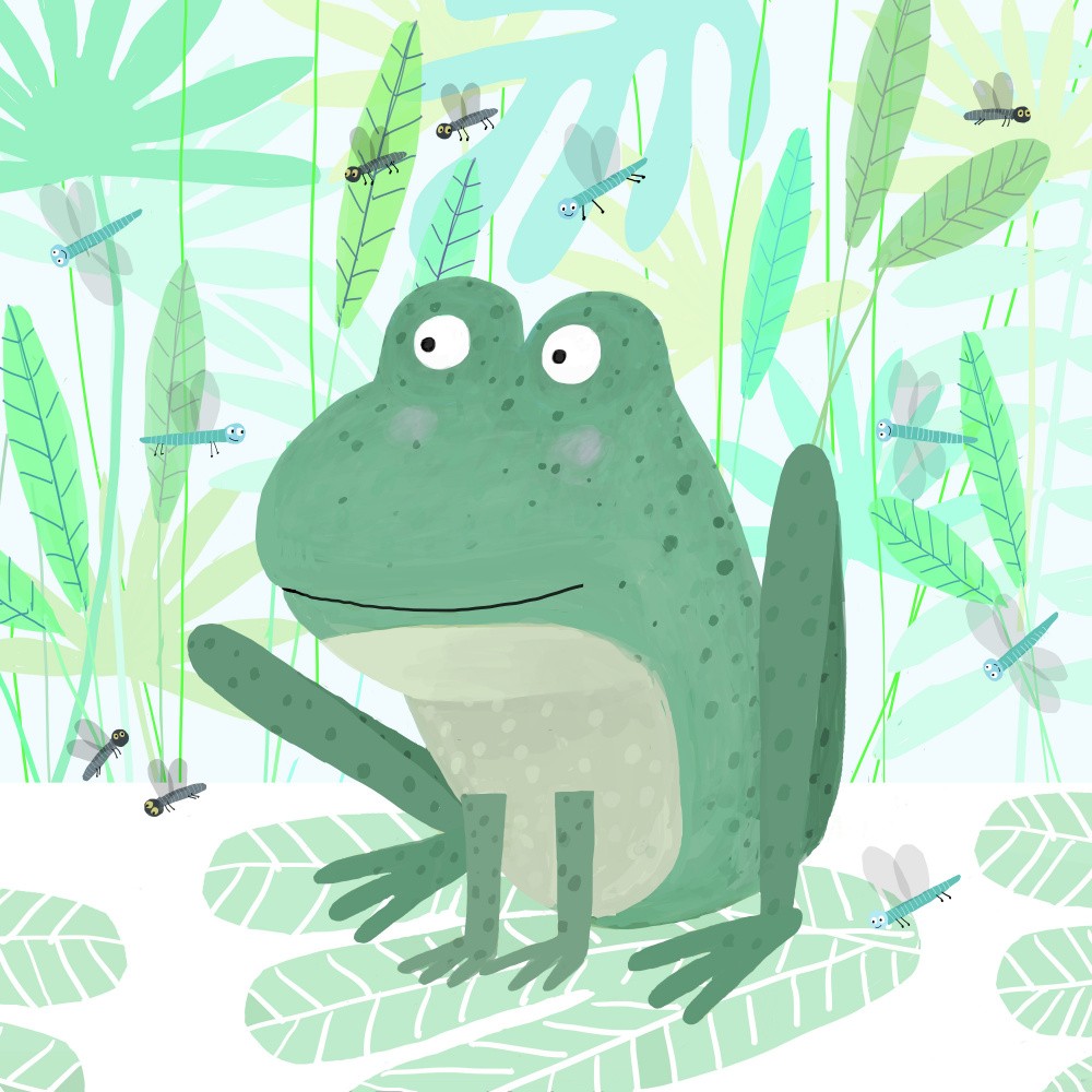Sumpffrosch mit Niedlichen Insekten