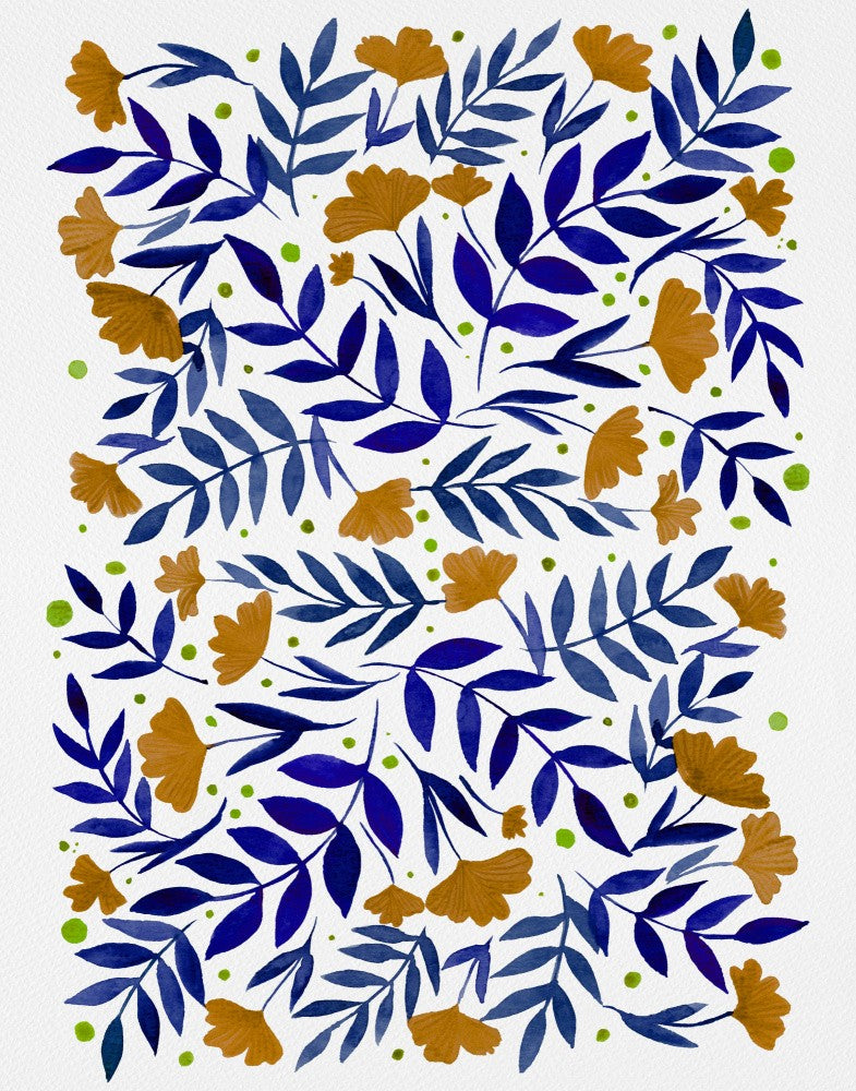 Blue Leaves and Orange Flowers