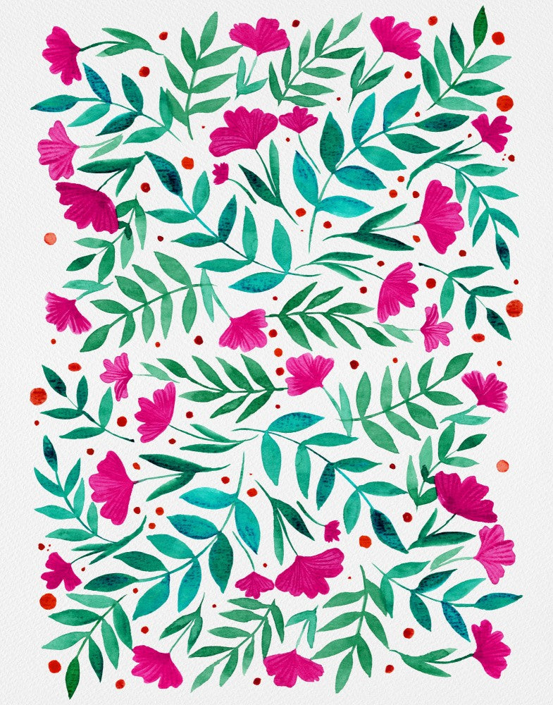 Floral Pattern with Lush Green Leaves