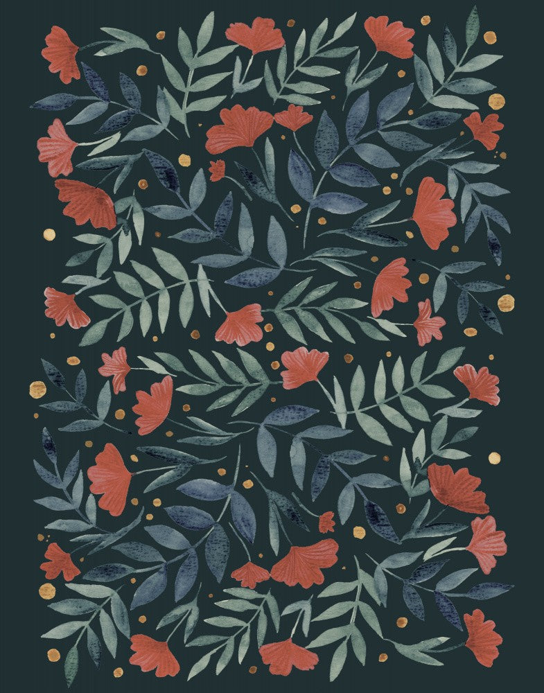 Botanical Pattern with Red Flowers