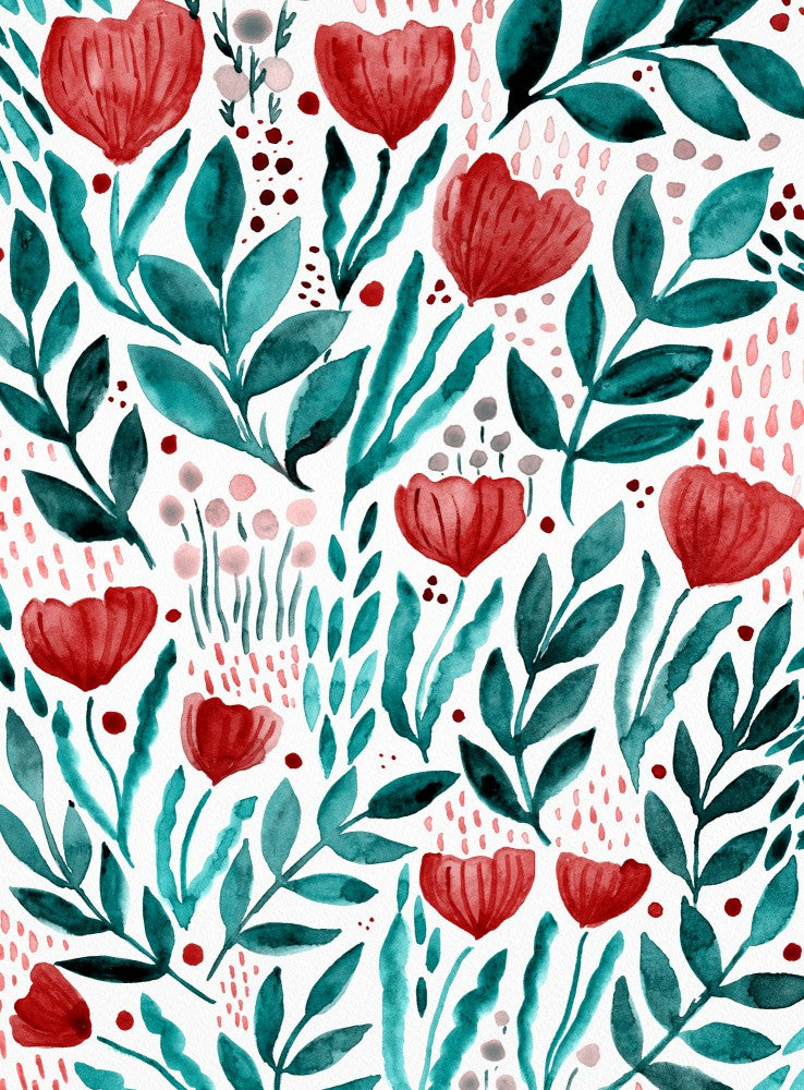 Red Flowers and Green Leaves
