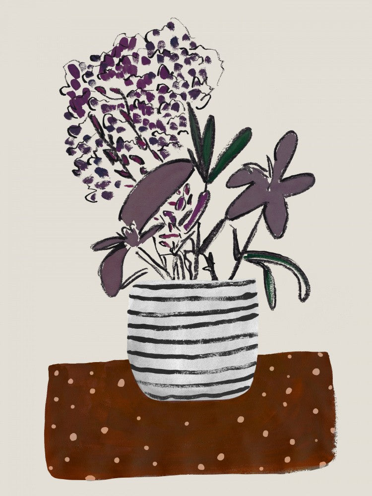 Potted Blooms Striped Vase Dots