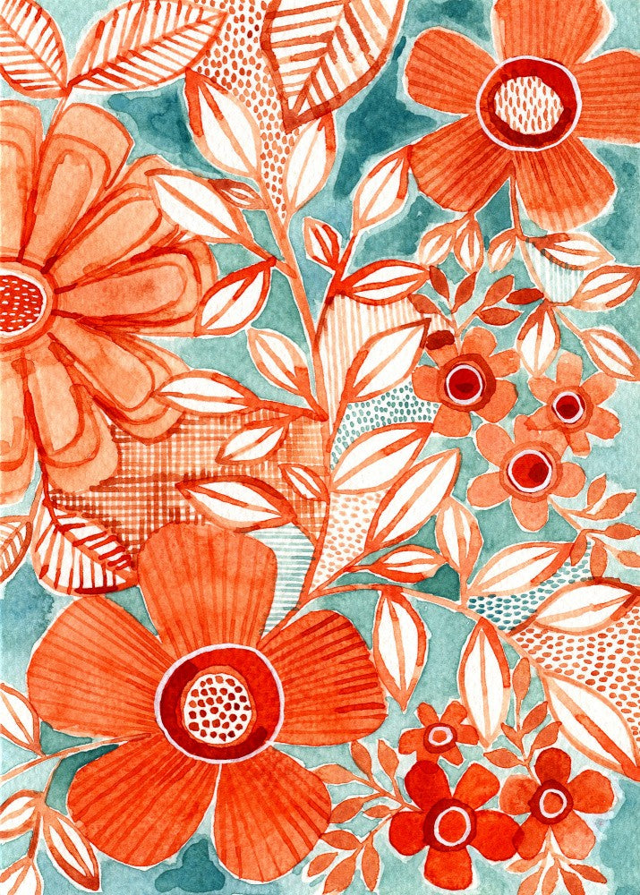 Red Daisies With Aqua