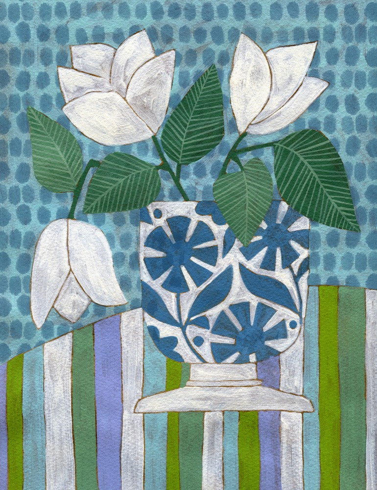 White Flowers In A Patterned Vase