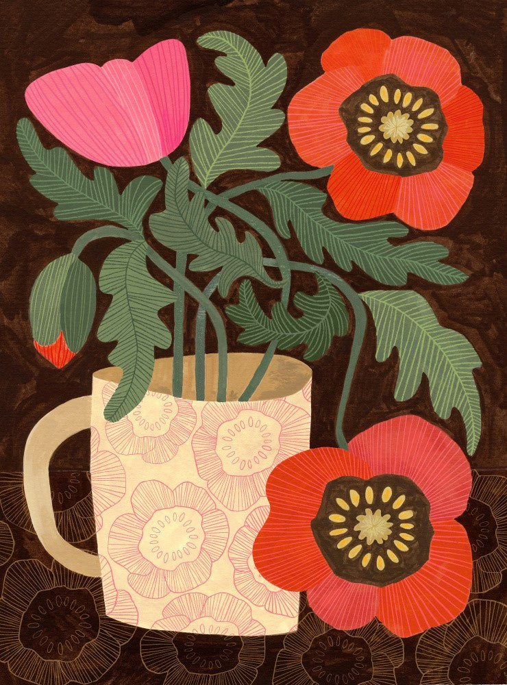 Red Poppies In A Mug
