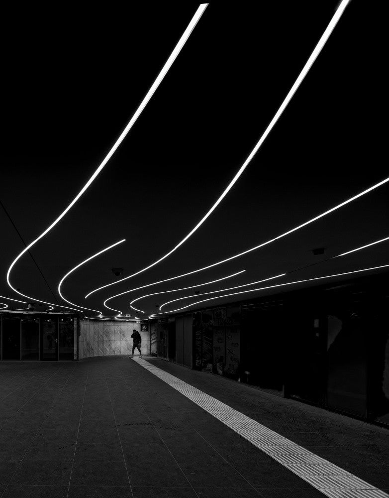 curved lights on the ceiling