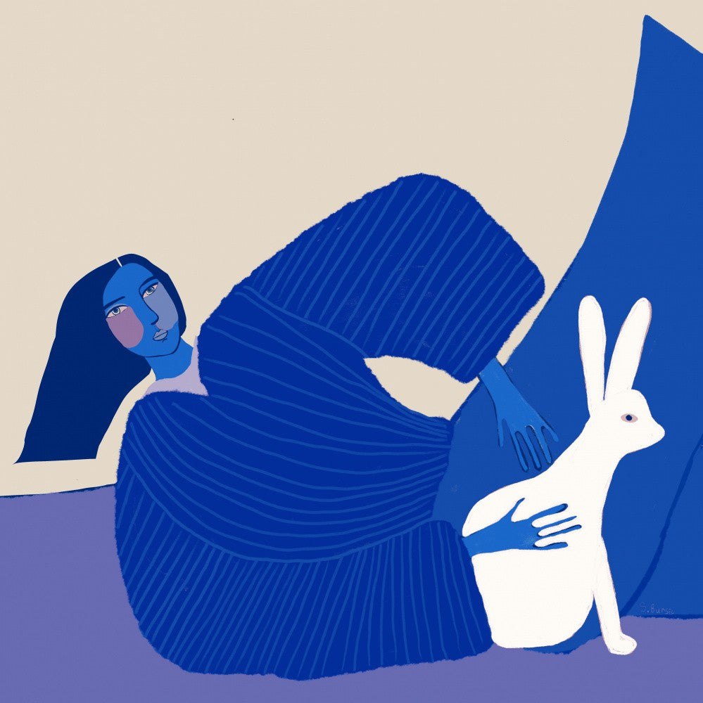 Blue lady with rabbit