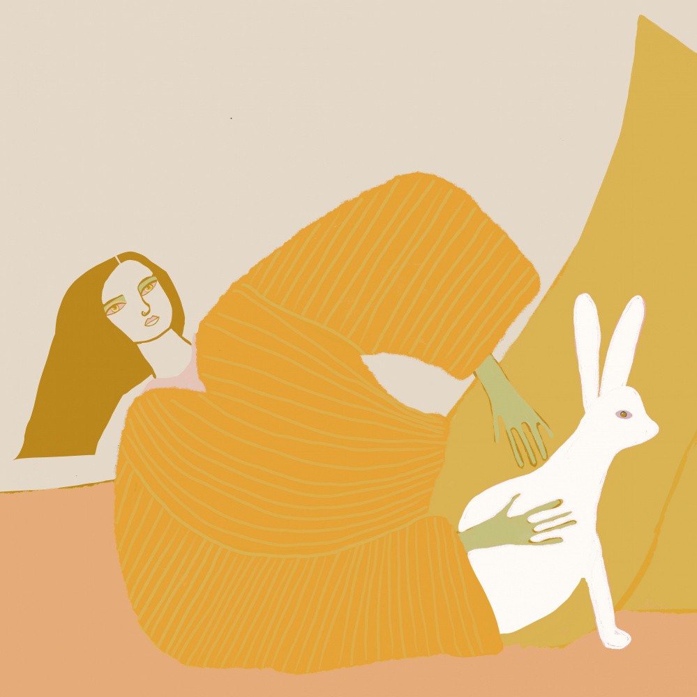 GOLD lady with rabbit