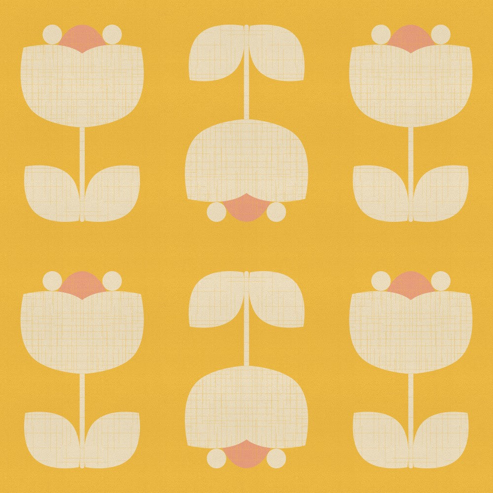 Mid Century Flowers Wallpaper Vintage Yellow