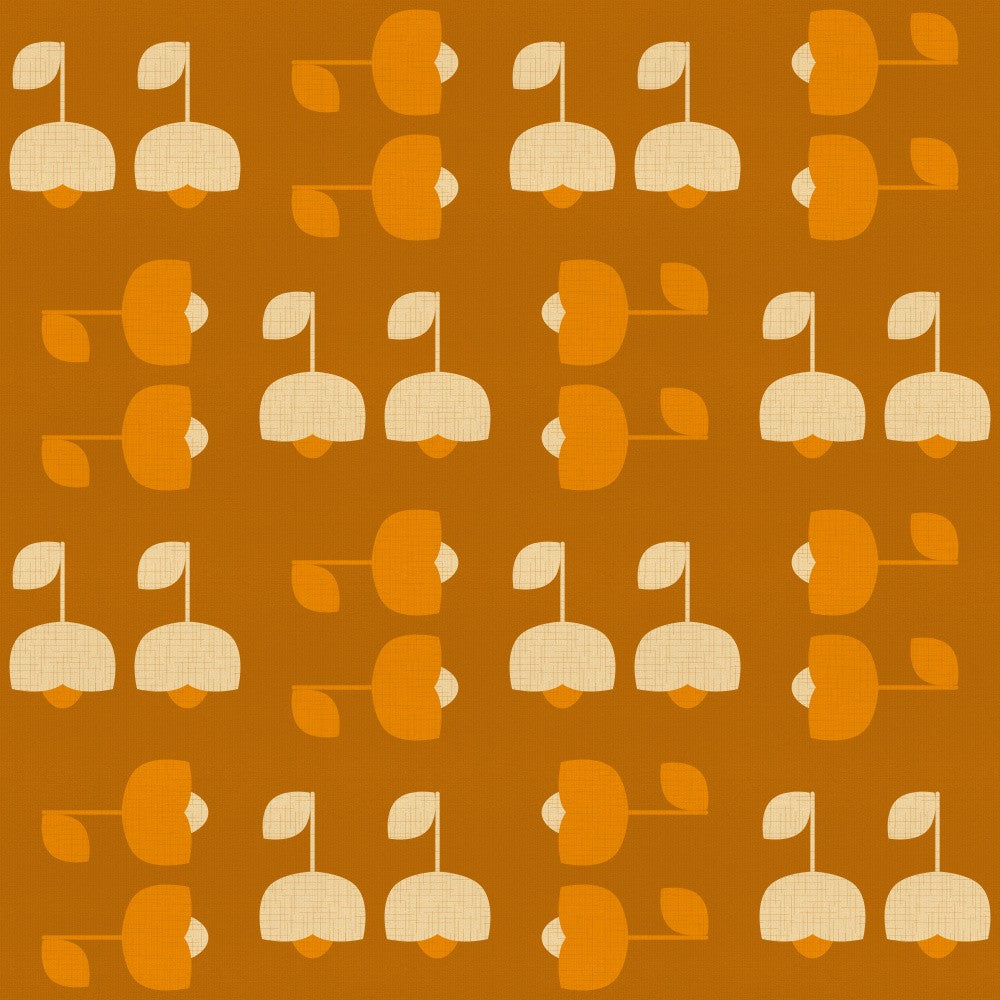 Mid Century Flowers Wallpaper Warm Ochre