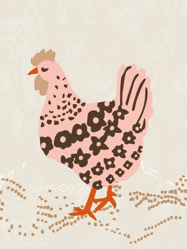 Pink hen on the grass