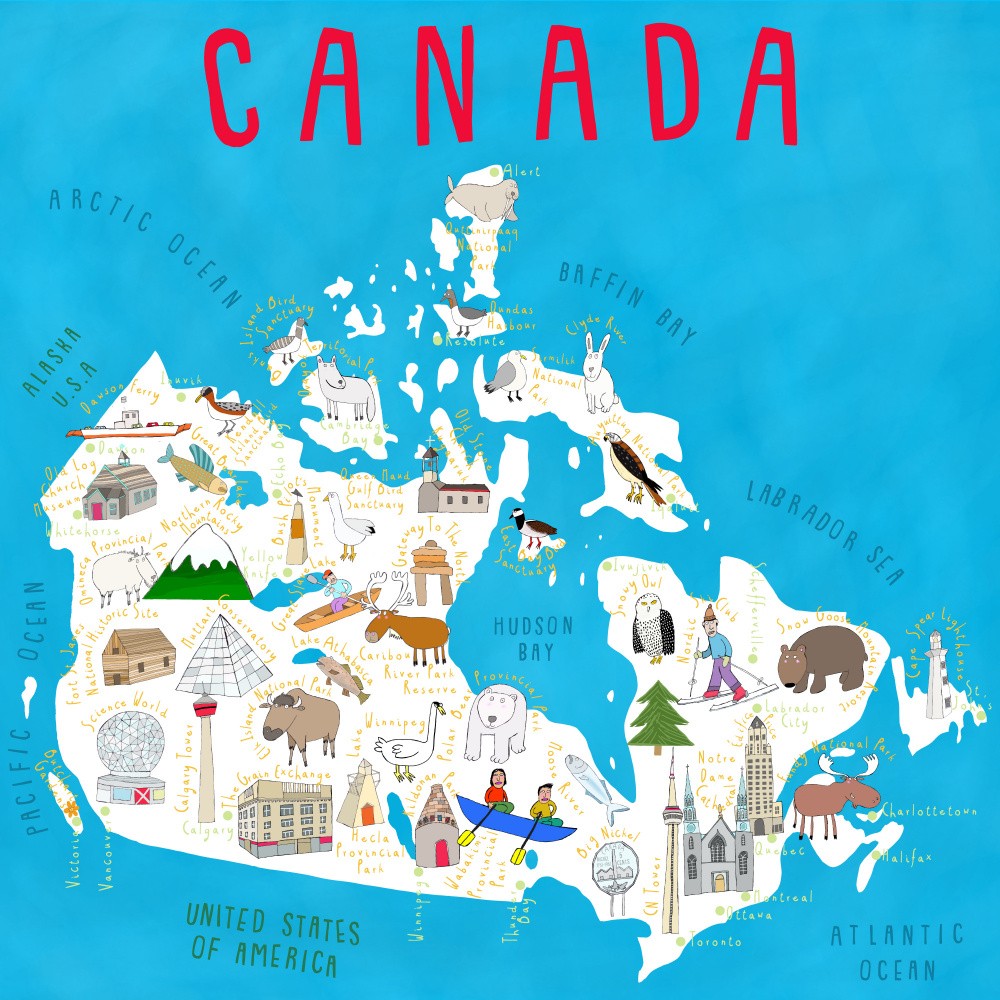 Illustrated Map of Canada by Artist Carla Daly