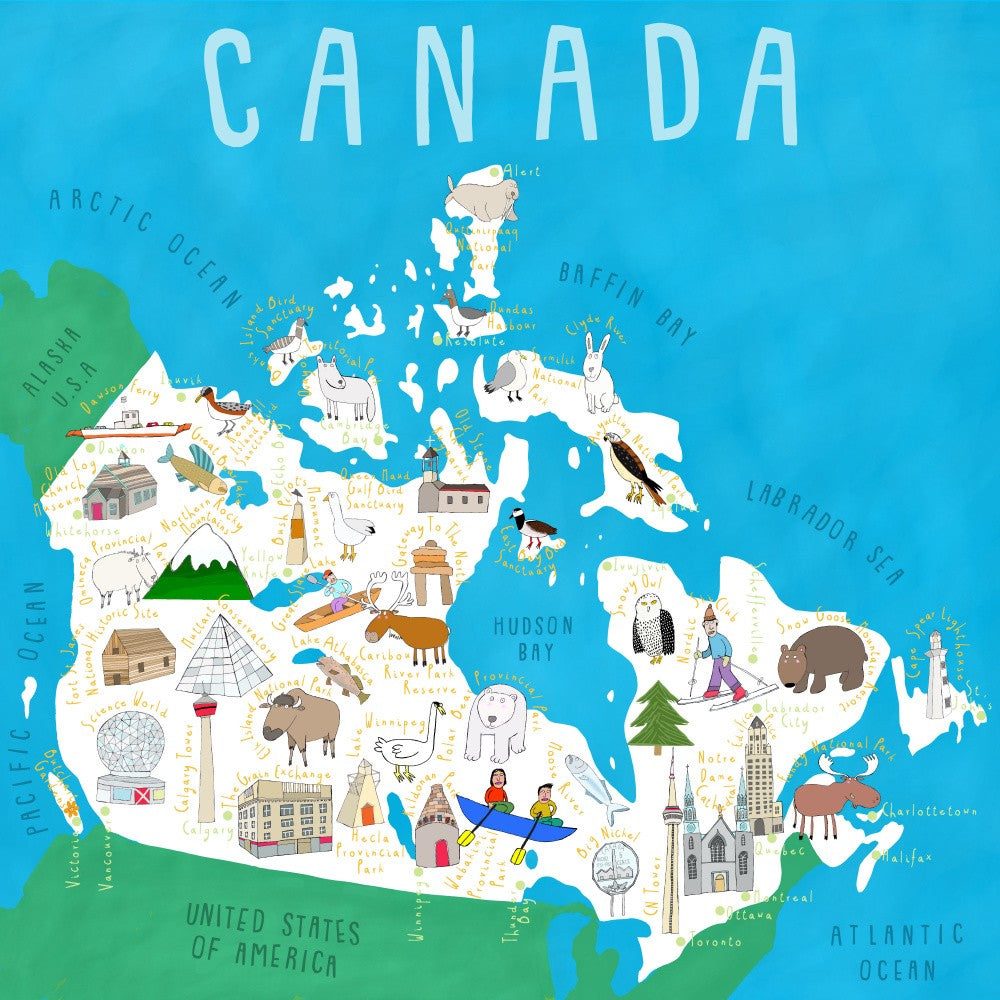 Illustrated Map of Canada by Artist Carla Daly
