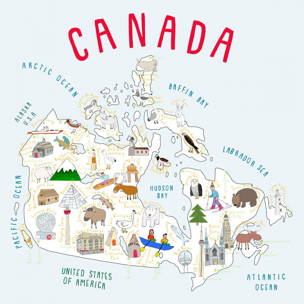 Illustrated Map of Canada with Cute Animals