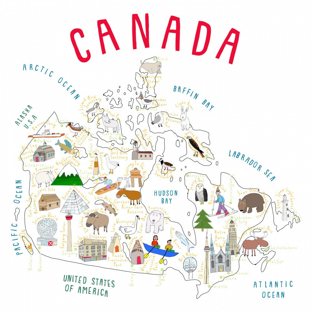 Illustrated Map of Canada with Cute Animals