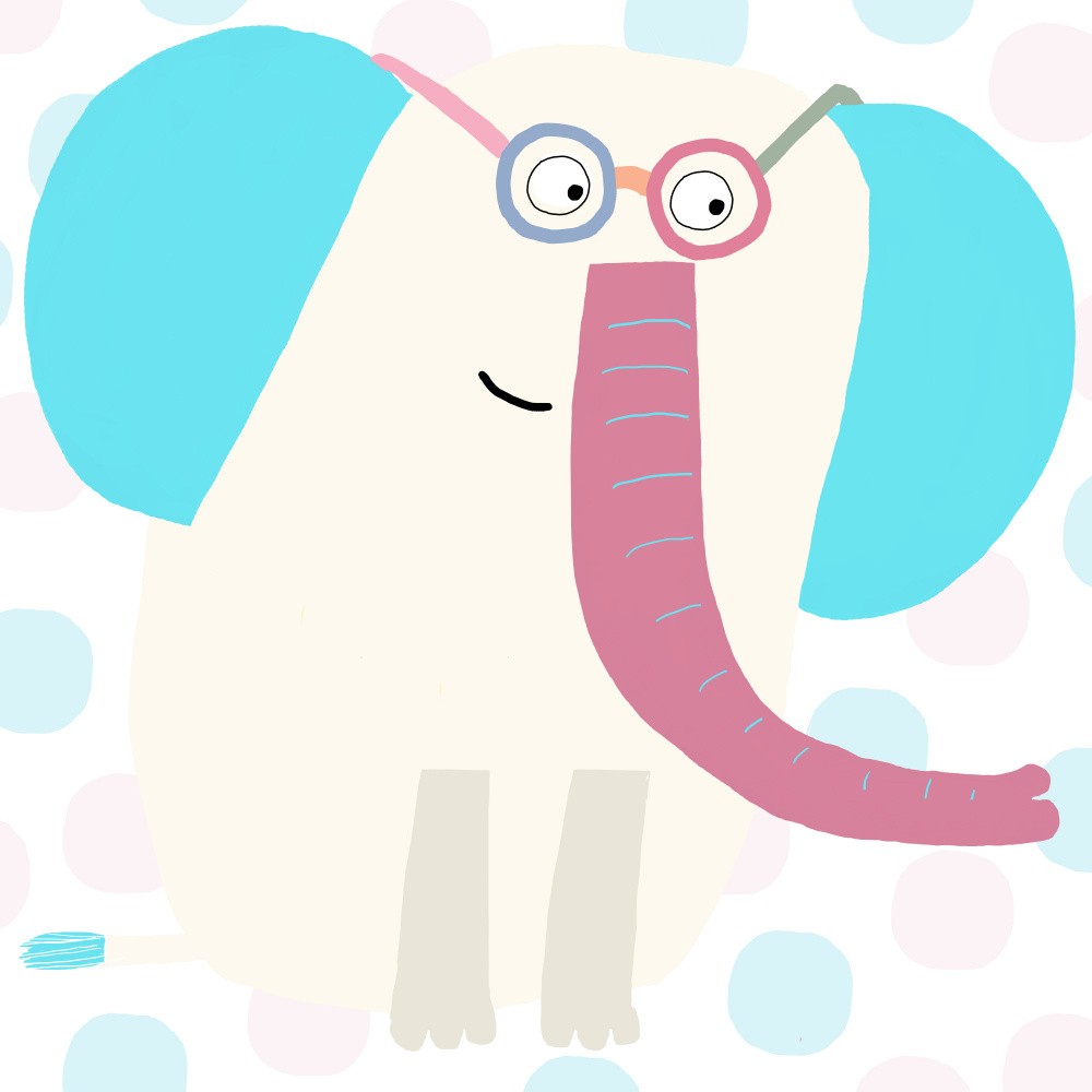 Cartoon Elephant with Electric Blue Ears