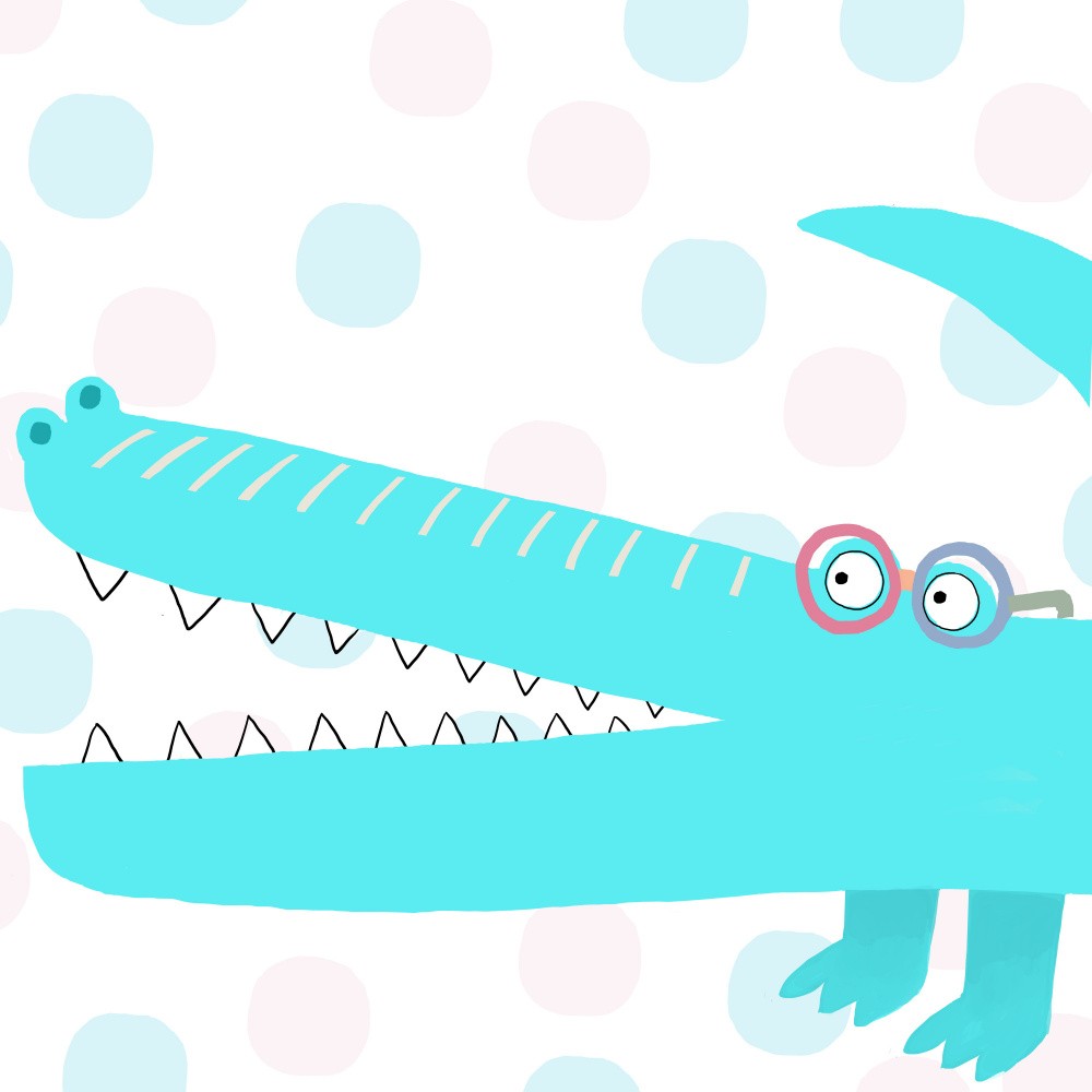 Humorous Electric Blue Crocodile Showing His Teeth