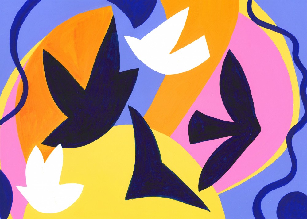 Abstrakte blaue und weiße Vögel
