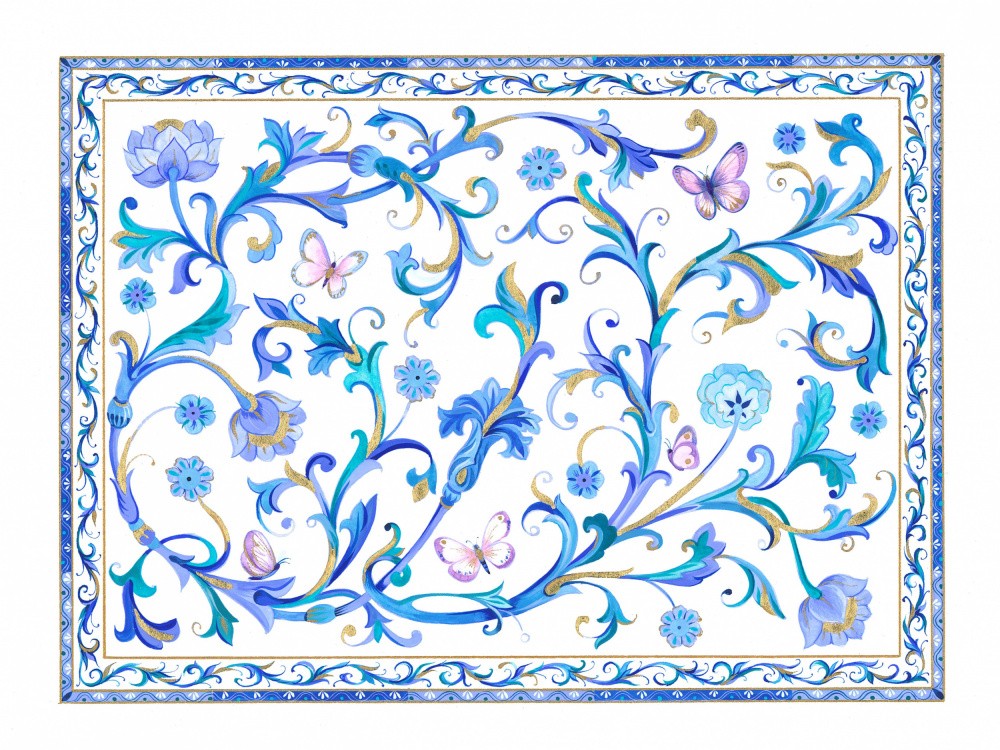 Blue Pattern and Butterflies