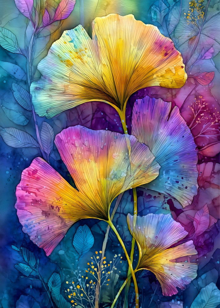 Painterly florals Evergreen Ginkgo Biloba 1