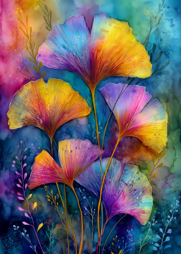Painterly florals Evergreen Ginkgo Biloba 2