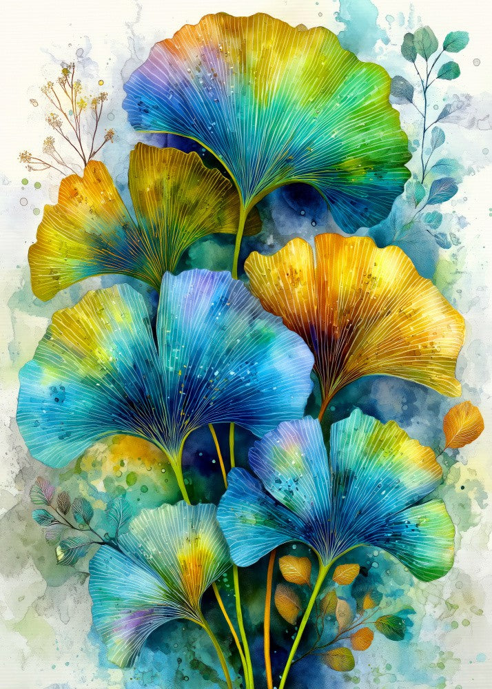 Painterly florals Evergreen Ginkgo Biloba 4